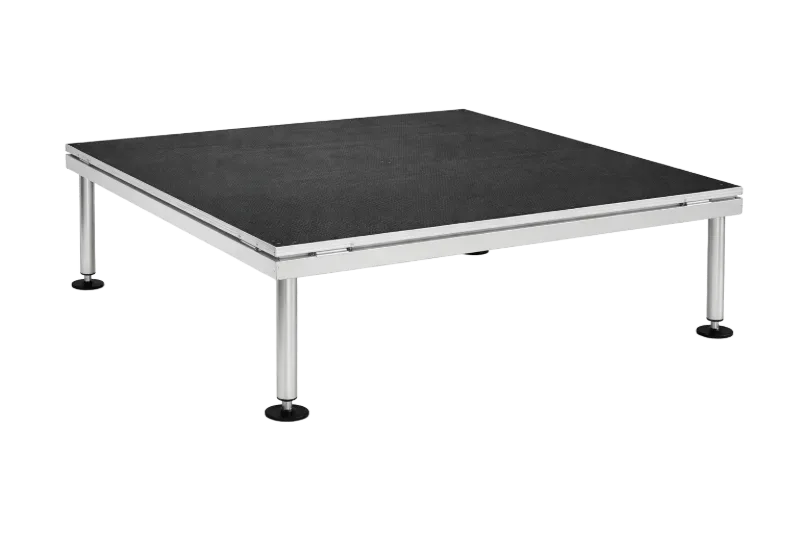 4 ft by 4 ft modular aluminum stage platform with adjustable legs